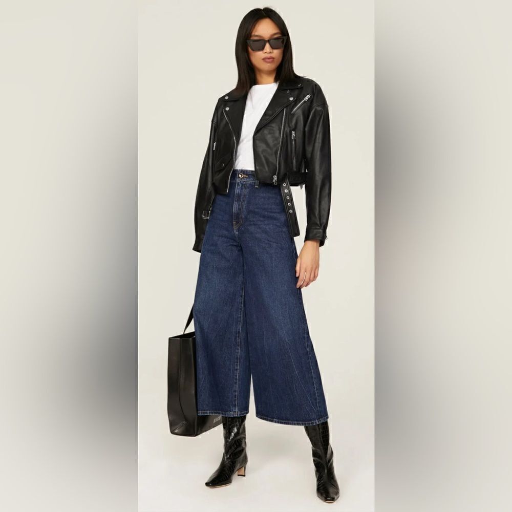 Slate & Willow Cropped Leather Moto Jacket Size Medium